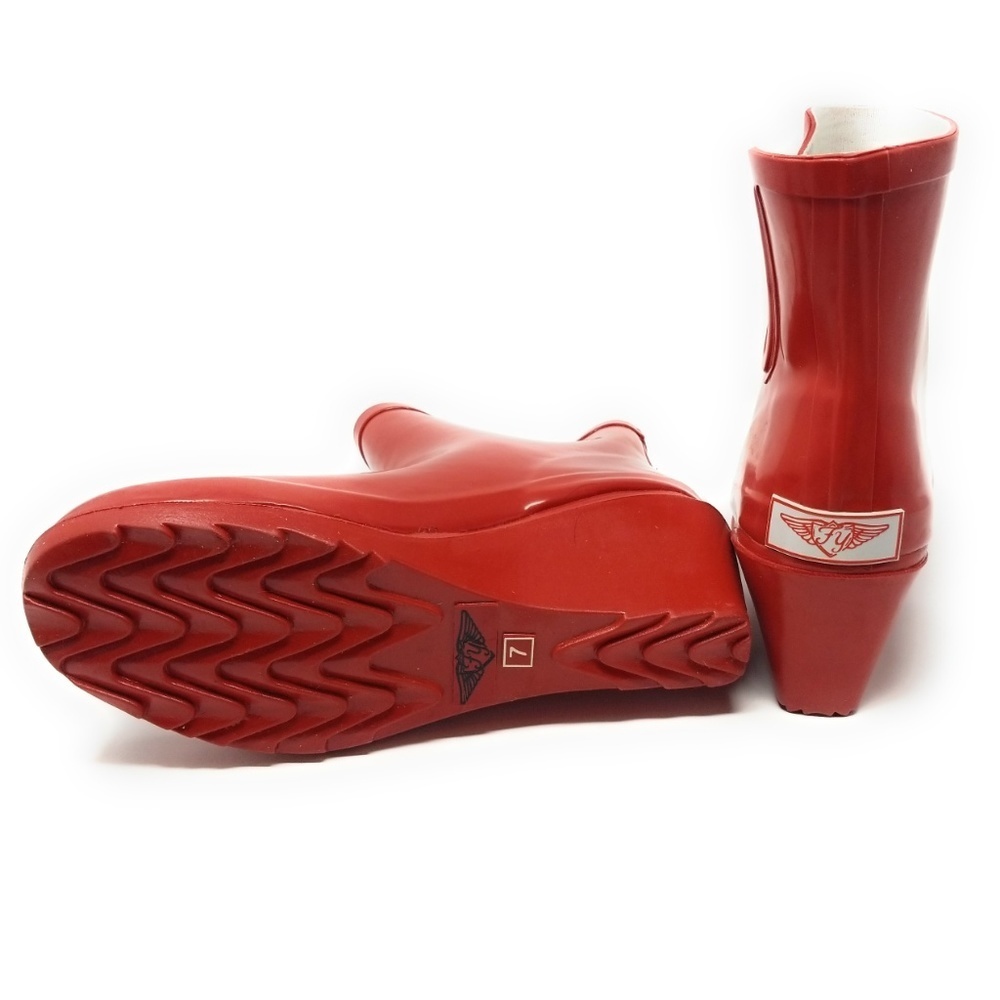 Women's Rainboots, Ankle Wedge Rubber Rain Boots, RB-5102, Red - Picture 3 of 5